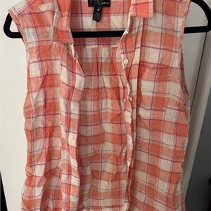 Aqua Women's Vibrant Orange Plaid Sleeveless Blouse